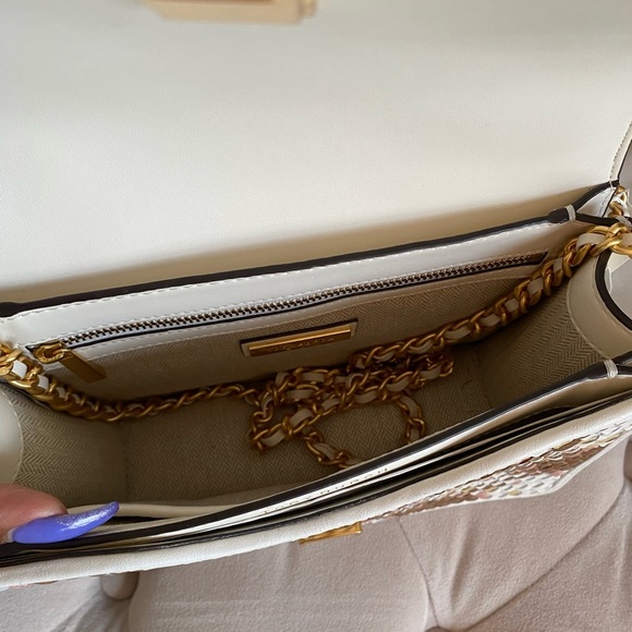 Tory Burch Britten Multicolor Cream & Pink Woven Small Adjustable Shoulder Bag - Picture 7 of 15